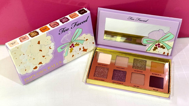Too Faced Popcorn Balls Mini Eyeshadow Palette on a Table