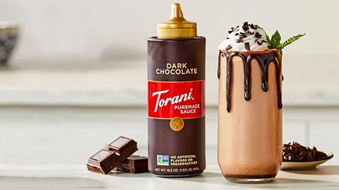 Torani Puremade Sauce in Dark Chocolate on the table Torani Puremade Sauce in Dark Chocolate on the table