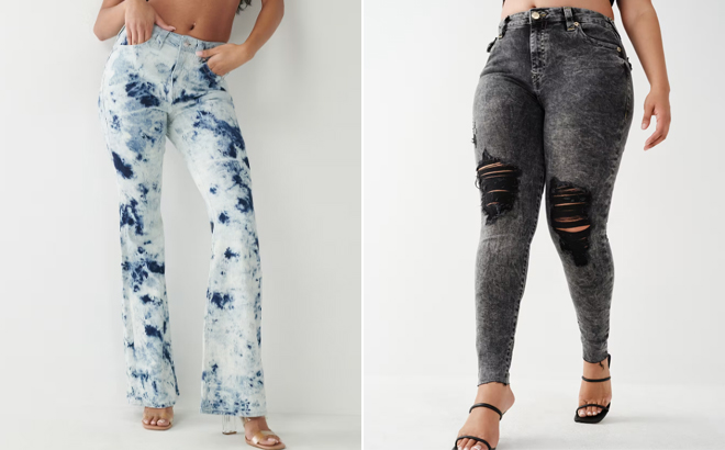 True Religion Reagan High Rise Flare Jeans and Jenny Mid Rise Curvy Skinny Jeans