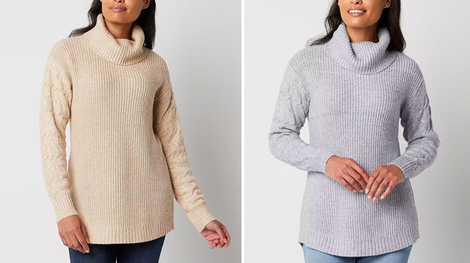 Two Colors of St Johns Bay Womens Turtleneck Pullover Sweater
