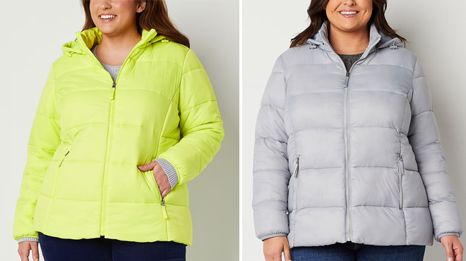 Two Different Colors of St Johns Bay Womens Plus Midweight Puffer Jacket