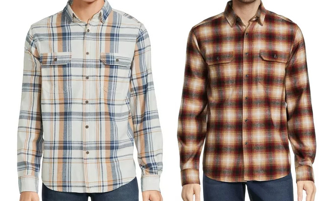 Two George Mens Long Sleeve Flannel Shirts Two George Mens Long Sleeve Flannel Shirts
