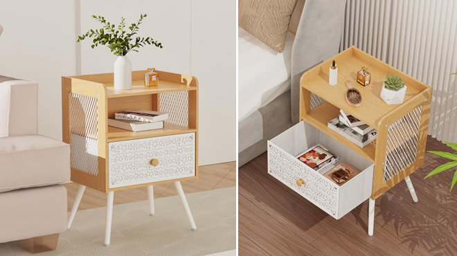 Two Images of Iirios Bedside Table with Metal Drawers