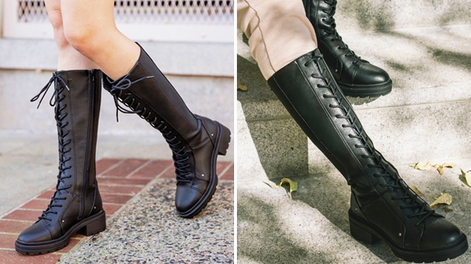 Two Images of Rocket Dog Issa Brown Lace Up Tall Boots in Black Color Two Images of Rocket Dog Issa Brown Lace Up Tall Boots in Black Color
