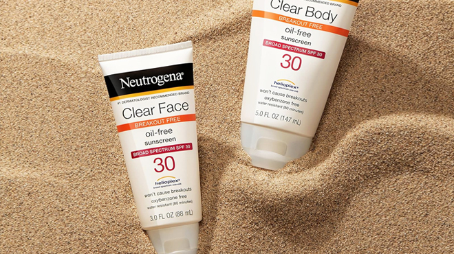 Two Neutrogena Clear Face SPF 30 Sunscreen on the Sand