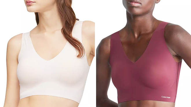 Two People Wearing Calvin Klein Invisibles V Neck Bralettes