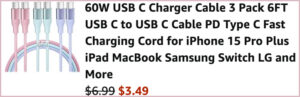 USB C Charger Cable 3 Pack at Checkout