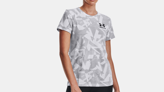 A Model Wearing Under Armour Womens Freedom T Shirt