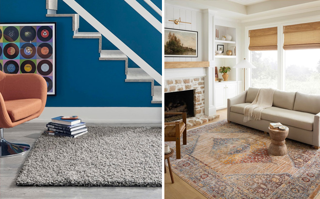 Unique Loom Solid Shag Collection Area Rug and Loloi II Sorrento Collection Accent Rug