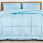 Utopia 3 Piece Queen Size Comforter Set in Stripe Blue Color