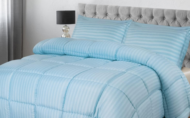 Utopia 3 Piece Stripe Blue Queen Size Comforter Set