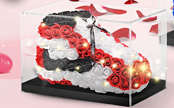 Valentines Day Rose Shoe Gift Set in Red Color