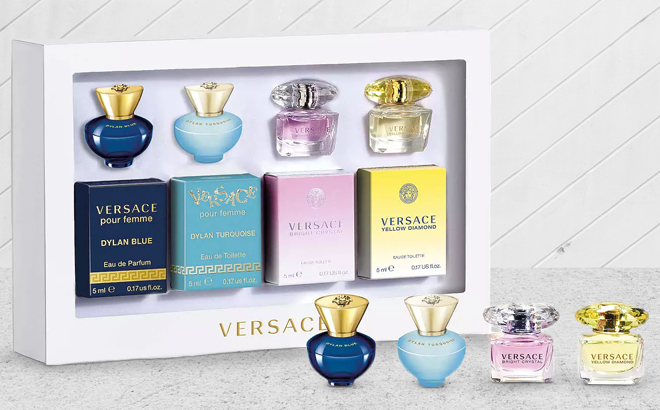 Versace Mini Perfume Set on a Table