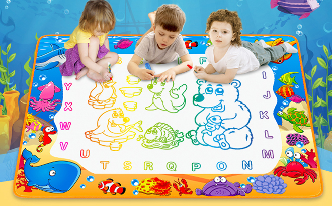 Kids Playing with Water Doodle Mat