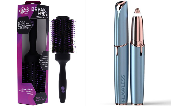 Wet Brush Round Brush and Finishing Touch Flawless Brows Eyebrow Pencil Hair Remover and Trimmer