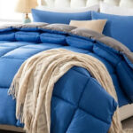 WhatsBedding 3 Pieces Bed in a Bag Comforter Set on a Bed in the Color Blue