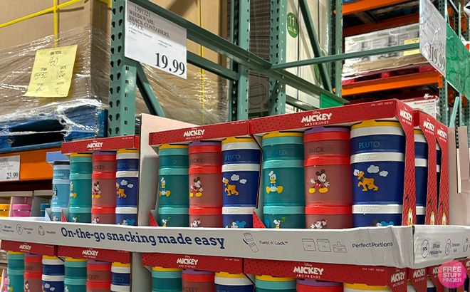 Whiskware Snack Bluey and Mickey Mouse Containers on Shelves at Costco