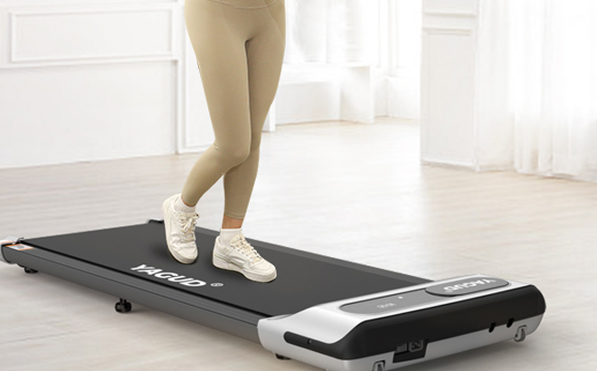 Woman Walking on the Yagud Under Desk Treadmill