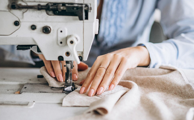 Woman Working on a Sewing Machine