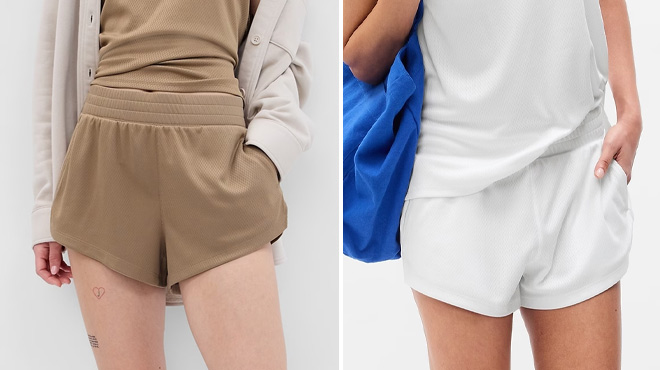 Women Wearing GAP High Rise Mesh Running Shorts Women Wearing GAP High Rise Mesh Running Shorts