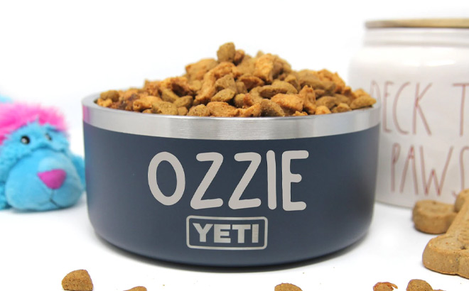 Yeti Dog Bowl filled with Dog Food
