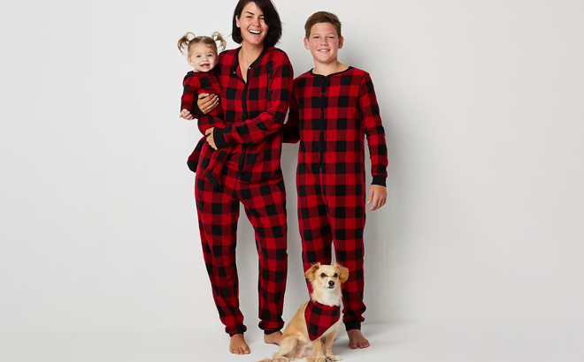 a Family Wearing a Head to Toe Buffalo Matching Family Pajamas