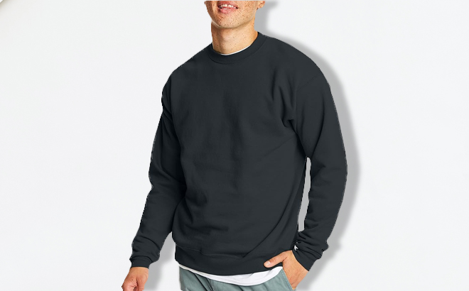 a Man Wearing Hanes Mens Ecosmart Fleece Sweatshirt