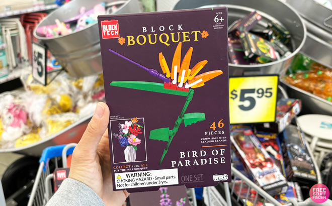 a Person Holding Block Tech Block Bird of Paradise Bouquet 46 Piece Set