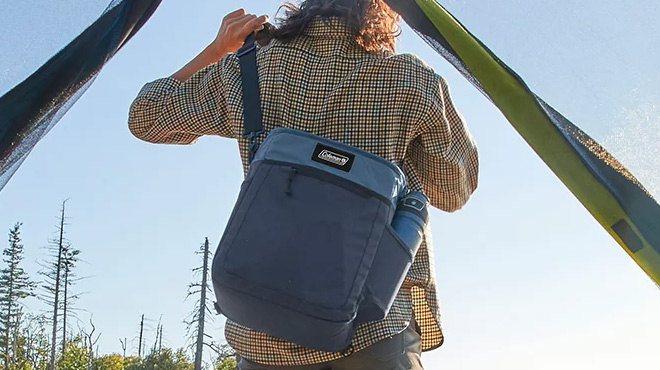 a Person Wearing Coleman 16 Can Convertible Soft Sided Cooler Totepack