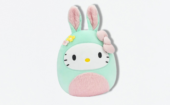 an Image of Squishmallows Original Sanrio 8 inch Hello Kitty in a Easter Bunny Suit