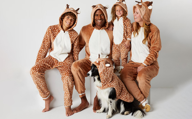 an Image of a Family Wearing Reindeer Family Matching Family Pajamas