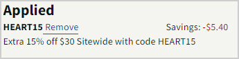 promo code Heart15 applied at checkout