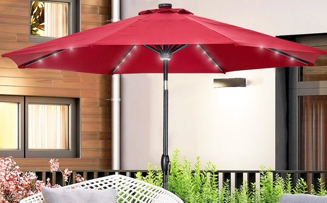 10 Foot Solar Patio Umbrella in Red Color