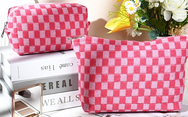 2 Piece Checkered Cosmetic Bag