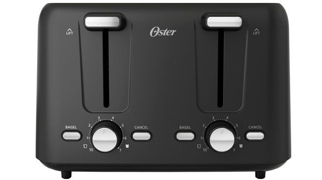 A Front View of f a Black Oster 4 Slice Toaster