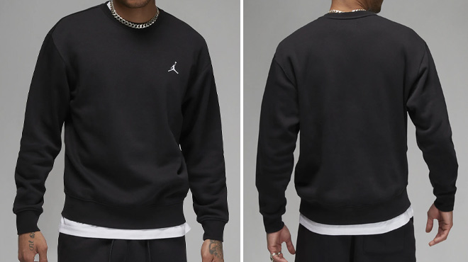 A Man Wearing Nike Jordan Brooklyn Fleece Crewneck Sweatshirt