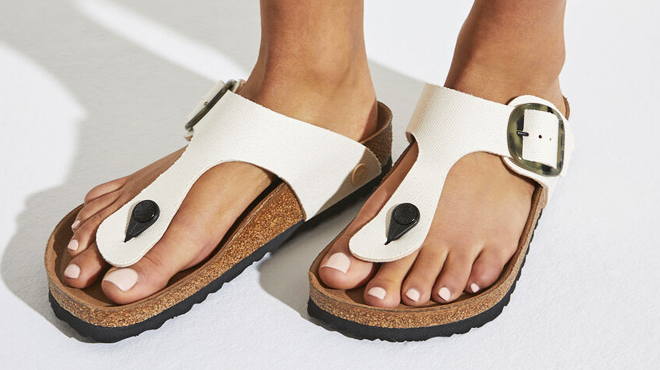 A Pair of Birkenstock Gizeh Big Buckle Canvas