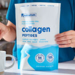 A Person Holding a Bag of NativePath Collagen Peptides and Adding a Scoop to a Drink