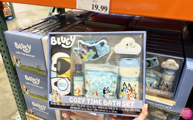 A Person Holding a Bluey Cozy Time 6 Piece Bath Set