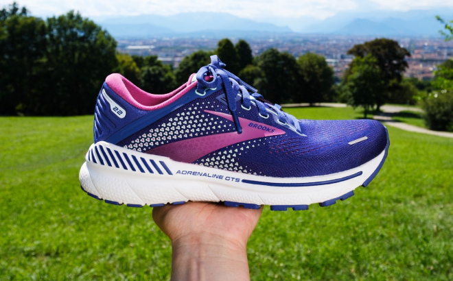 A Person Holding a Brooks Running Adrenaline GTS 22 Womens Shoe
