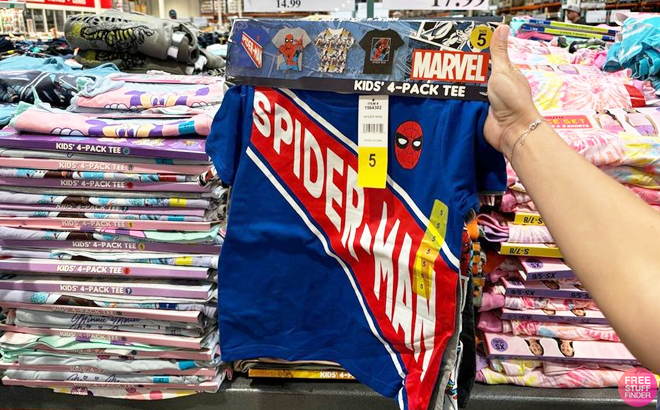 A Person Holding a Pack of four Spiderman Kids Character Tee