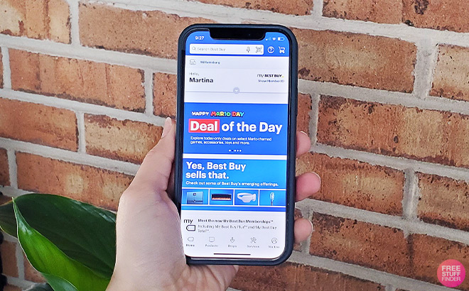 A Person Holding a Phone with Best Buy App on the Background