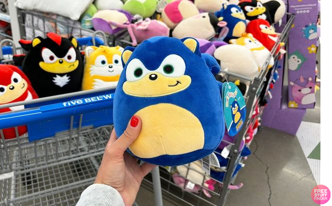A Person Holding a Squishmallows 6 5 Inch Sonic The Hedgehog