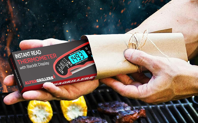 A Person Holding the Alpha Grillers Instant Read Meat Thermometer for Grill and Cooking A Person Holding the Alpha Grillers Instant Read Meat Thermometer for Grill and Cooking