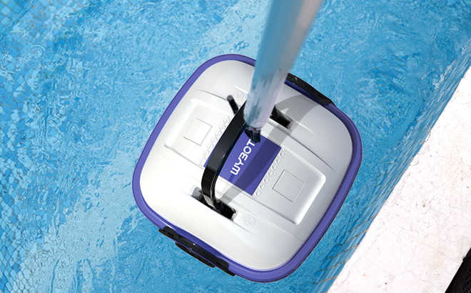 A Person Using a Wybot Osprey Cordless Robotic Pool Cleaner to clean the pool