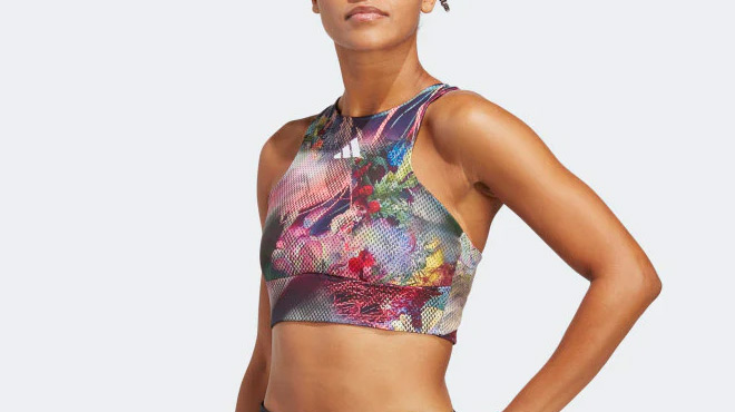 A Person Wearing Adidas Womens Tennis Crop Top