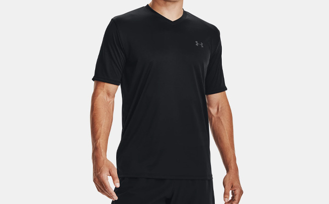 A Person Wearing Under Armour Velocity V neck Short Sleeve