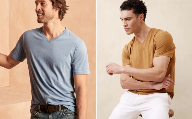 A Person is Wearing Banana Republic Premium Wash T Shirt A Person is Wearing Banana Republic Premium Wash T Shirt