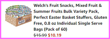 A Screen Grab Showing the Final Price Breakdown of Welchs Fruit Snack 60 Pack from Amazon