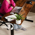 A Woman Working on the Smug Electric Standing Desk